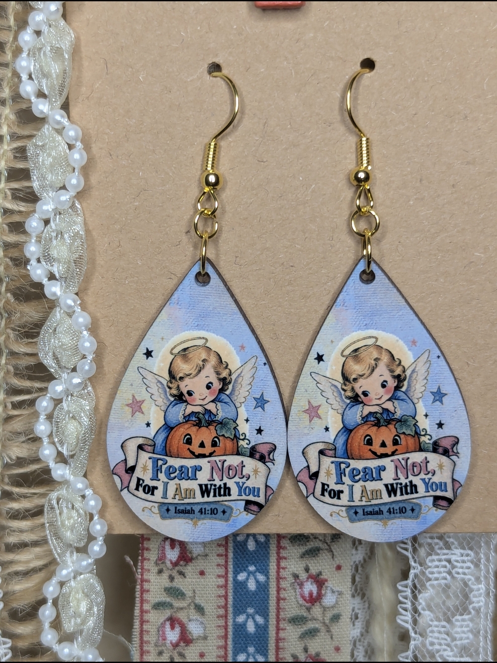 Angel Pumpkin Halloween Teardrop Earrings